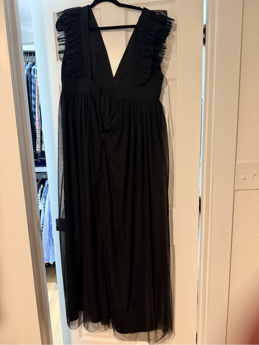 Lulu's Black Deep V Ruffle-Sleeve Maxi Dress - Picture 2 of 3